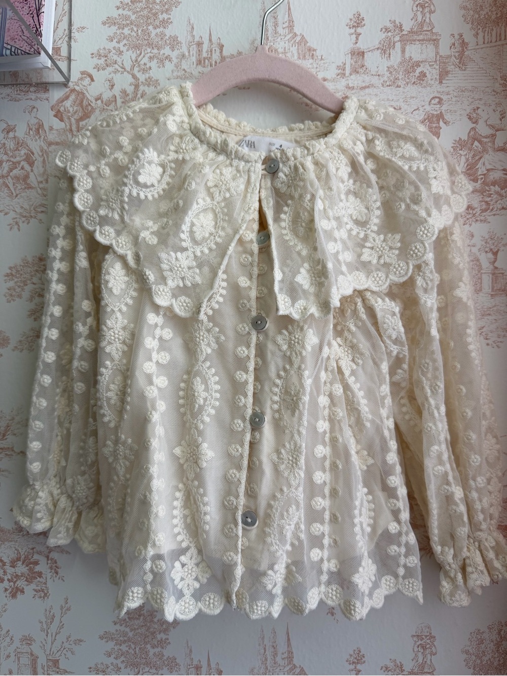 Zara Cream Lace Embroidered Button-Front Jacket